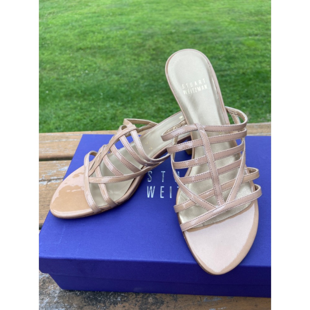 Stuart Weitzman Carcel Adobe Aniline Patent Leather Strappy Kitten Heels Size 5